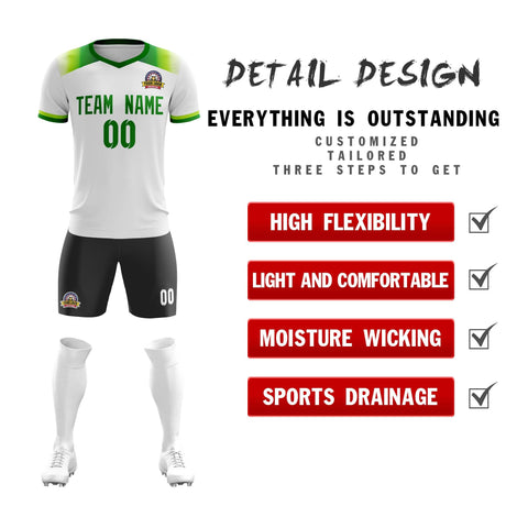 Custom White Green Casual Sport Soccer Sets Jersey