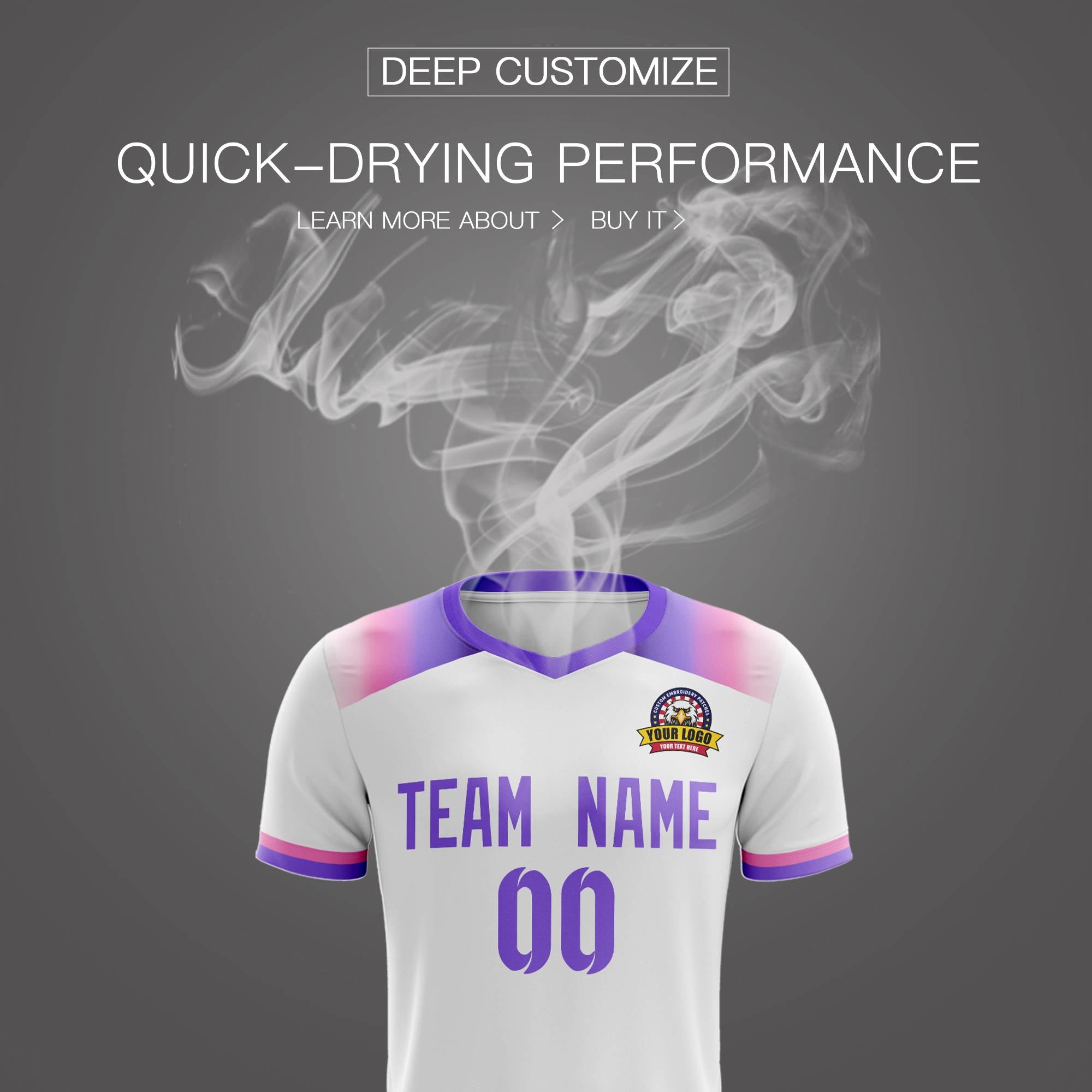 Custom White Purple Casual Sport Soccer Sets Jersey