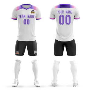 Custom White Purple Casual Sport Soccer Sets Jersey