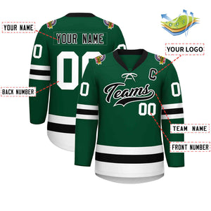 Custom Green Black-White Lace-Up Neck Hockey Jersey