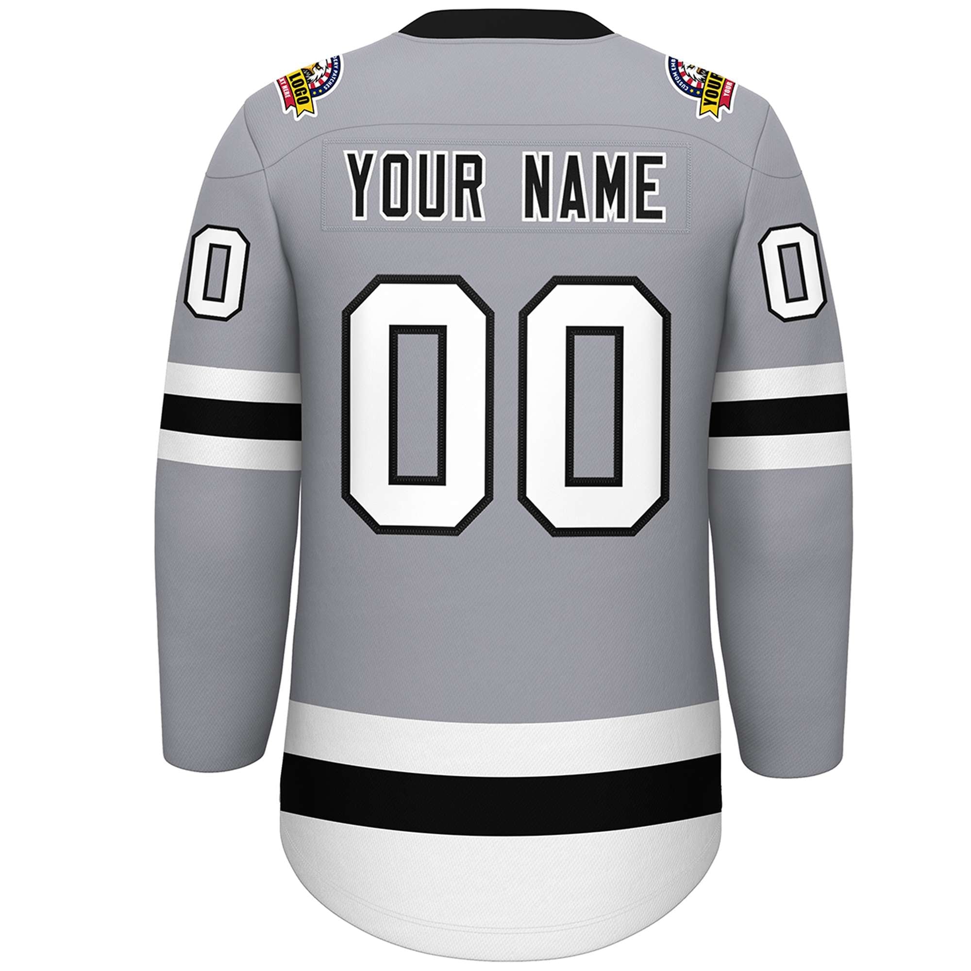 Custom Gray Black-White Lace-Up Neck Hockey Jersey