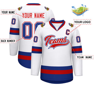 Custom White Red-White Classic Style Hockey Jersey