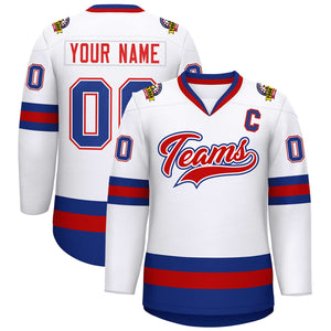 Custom White Red-White Classic Style Hockey Jersey