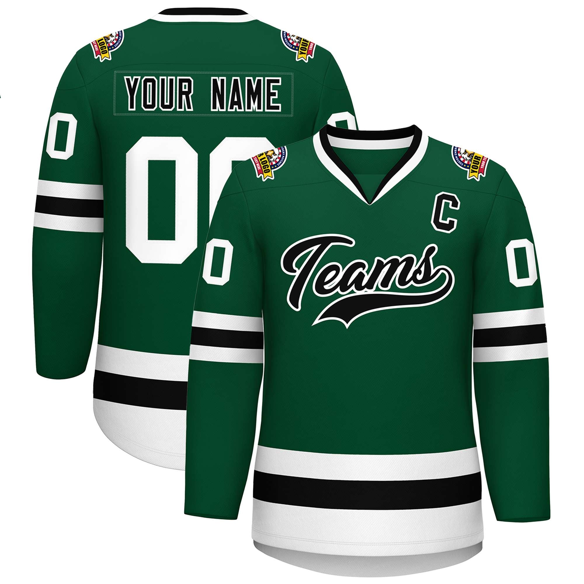 Custom Green Black-White Classic Style Hockey Jersey