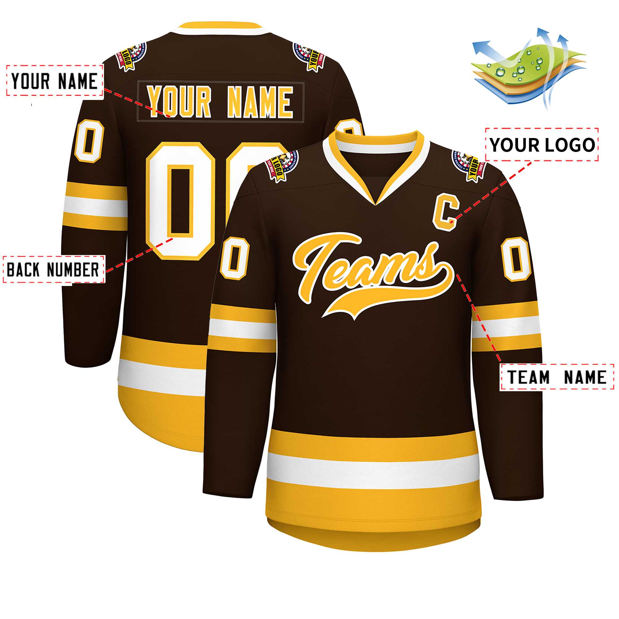 Custom Brown Gold-White Classic Style Hockey Jersey