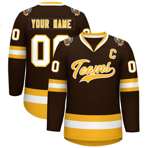 Custom Brown Gold-White Classic Style Hockey Jersey