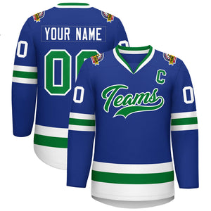 Custom Royal Kelly Green-White Classic Style Hockey Jersey