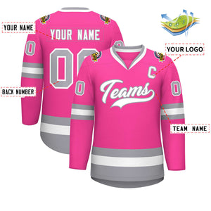 Maillot de hockey de style classique rose blanc-gris personnalisé