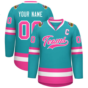 Maillot de hockey de style classique Aqua rose-blanc personnalisé