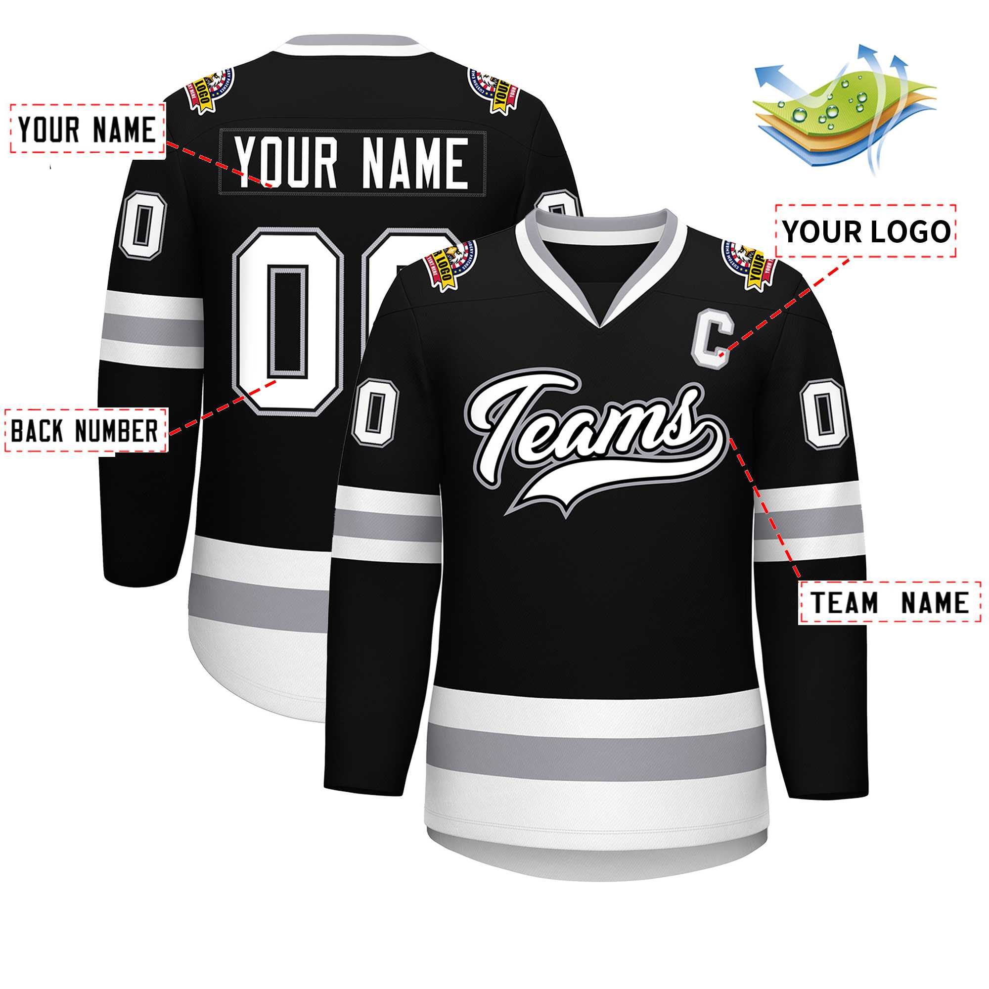 Custom Black White Black-Gray Classic Style Hockey Jersey