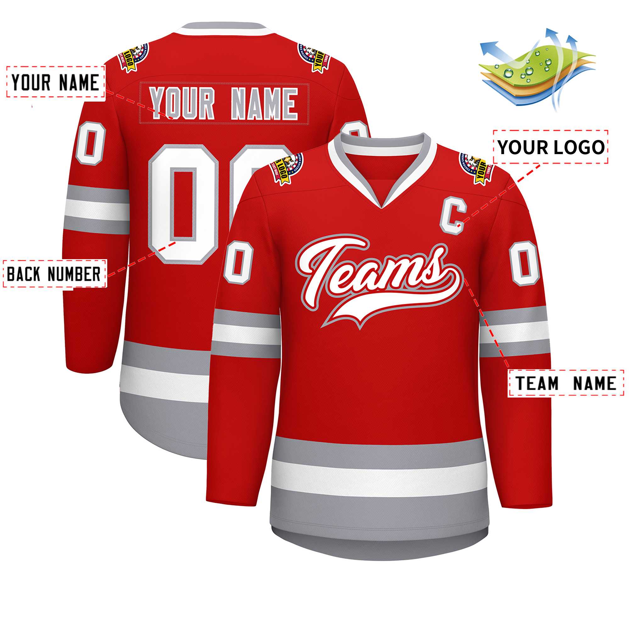 Custom Red White Red-Gray Classic Style Hockey Jersey