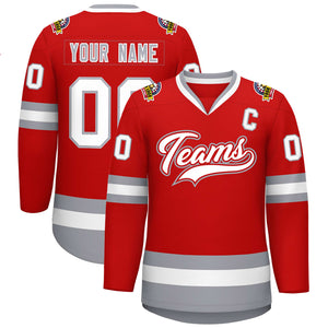 Maillot de hockey de style classique rouge blanc rouge-gris personnalisé