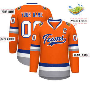 Maillot de hockey de style classique orange royal-blanc personnalisé