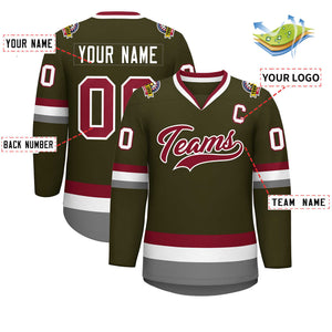 Custom Olive Crimson-White Classic Style Hockey Jersey