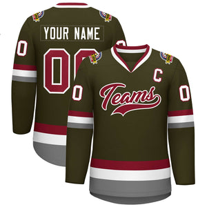 Custom Olive Crimson-White Classic Style Hockey Jersey