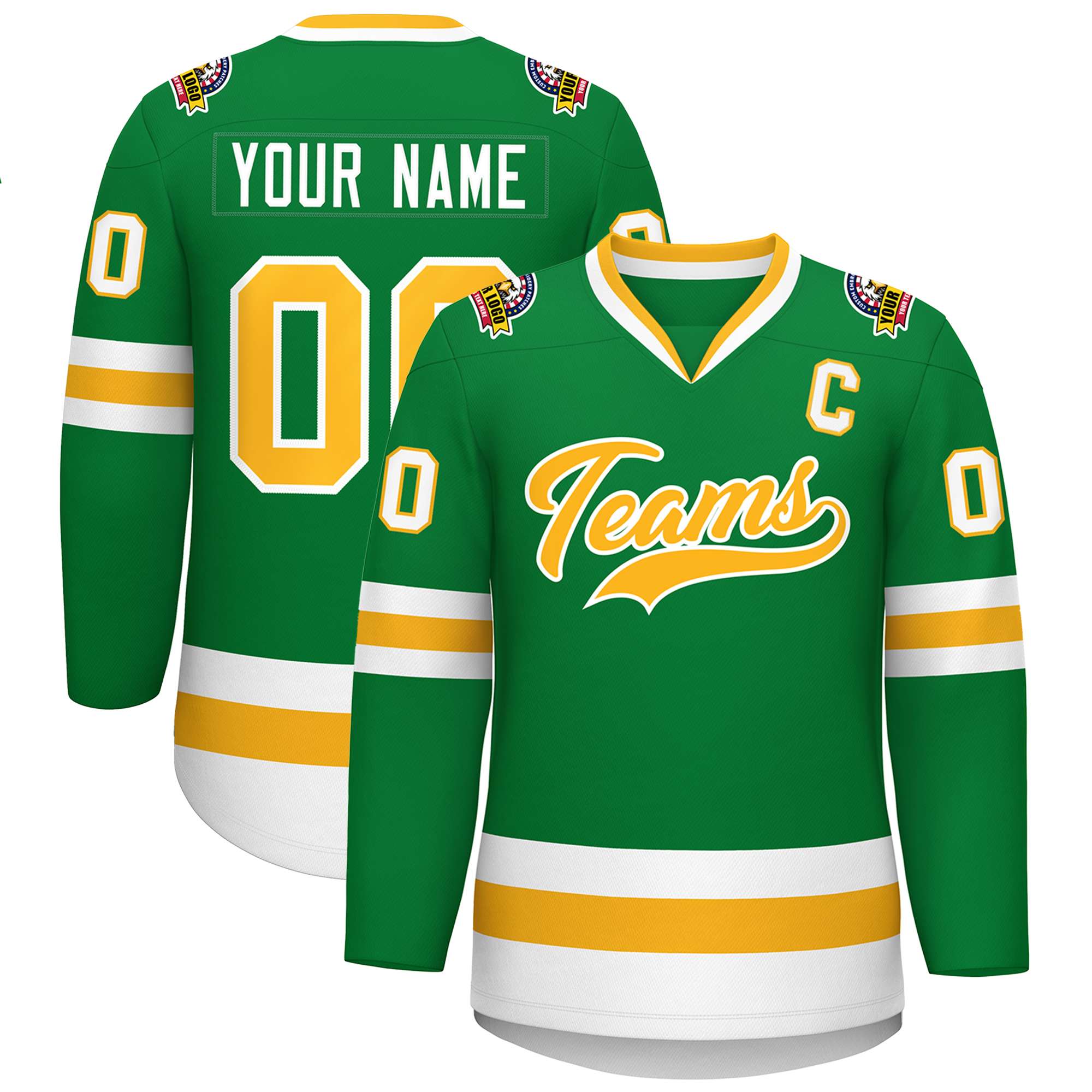 Maillot de hockey de style classique Kelly vert or-blanc personnalisé