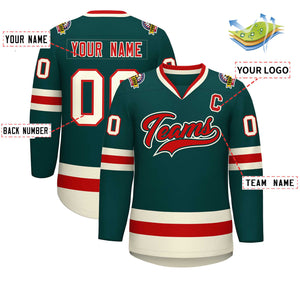 Custom Midnight Green Red Midnight Green-Khaki Classic Style Hockey Jersey