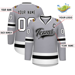 Maillot de hockey de style classique personnalisé gris noir blanc-noir