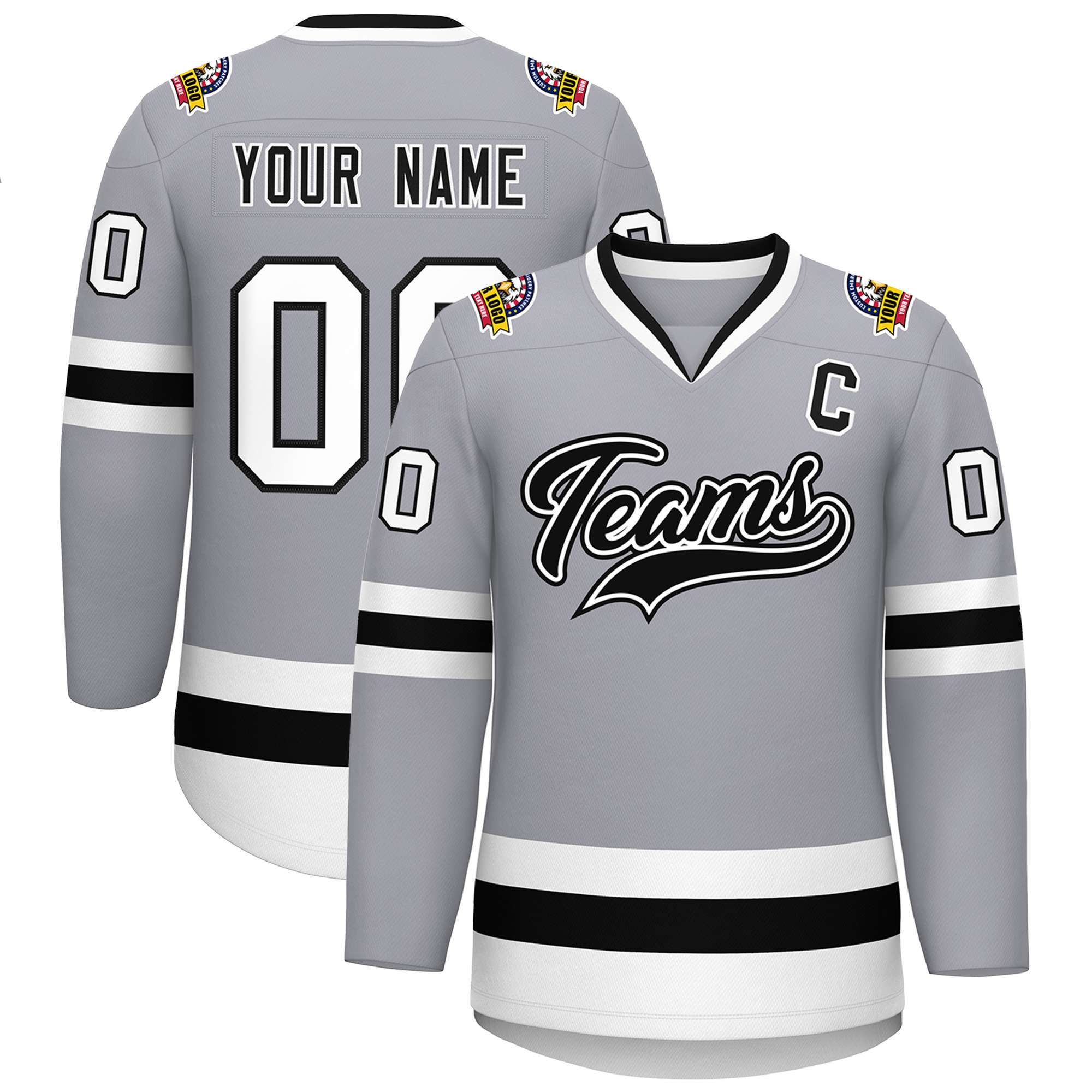 Maillot de hockey de style classique personnalisé gris noir blanc-noir