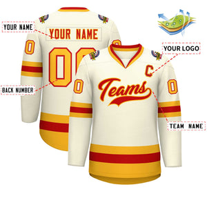 Custom Khaki Red-Gold Classic Style Hockey Jersey