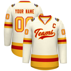 Custom Khaki Red-Gold Classic Style Hockey Jersey