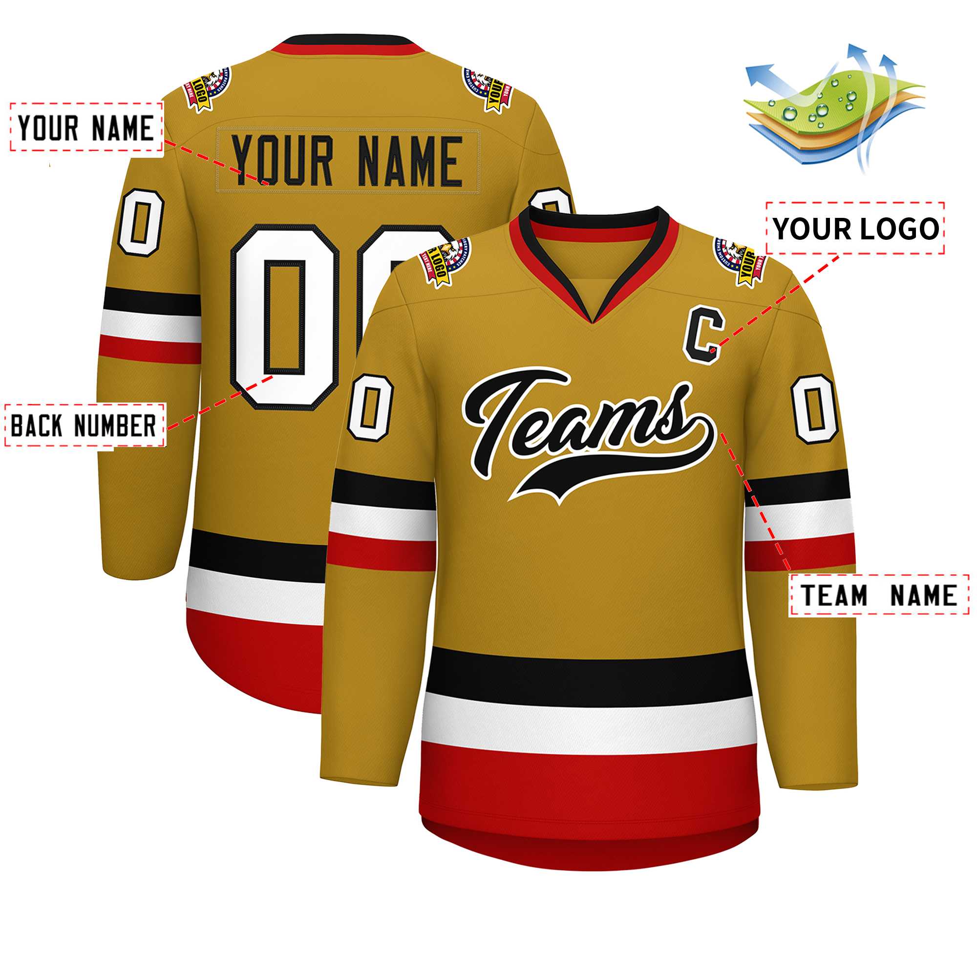 Custom Old Gold Black-White Classic Style Hockey Jersey