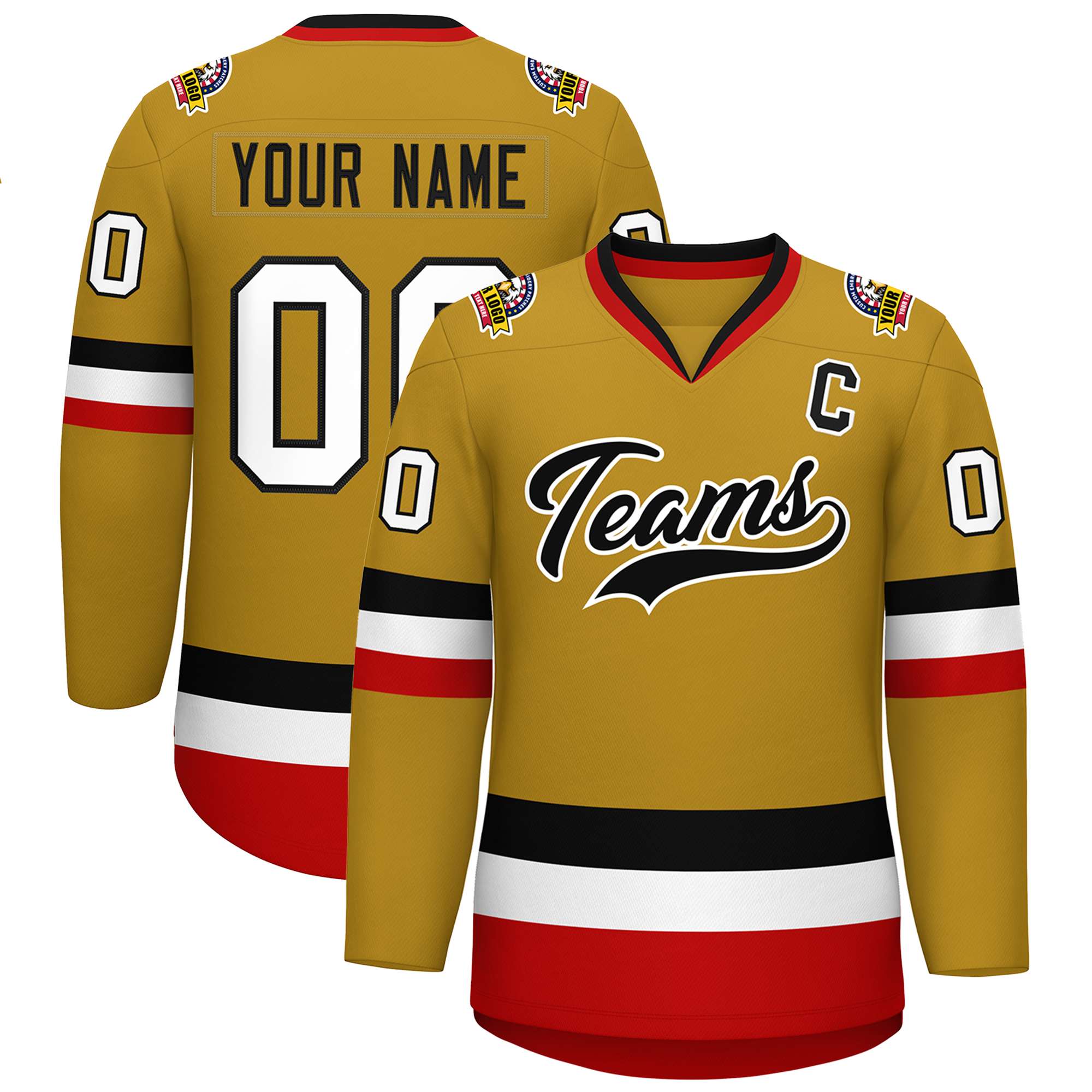 Custom Old Gold Black-White Classic Style Hockey Jersey