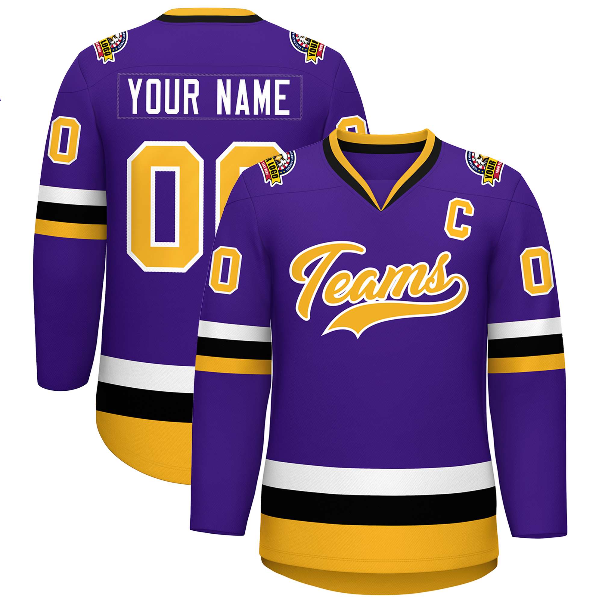 Maillot de hockey de style classique violet or-blanc personnalisé