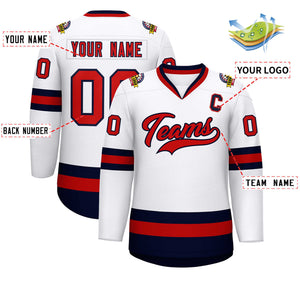 Custom White Red-Navy Classic Style Hockey Jersey