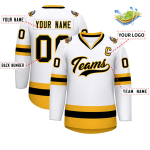 Custom White Black-Gold Classic Style Hockey Jersey