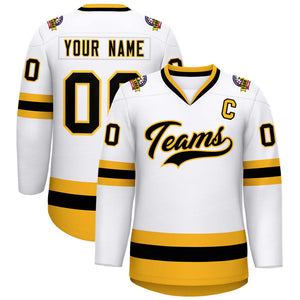 Custom White Black-Gold Classic Style Hockey Jersey