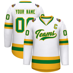 Maillot de hockey de style classique Kelly vert-or blanc personnalisé