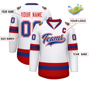 Custom White Royal White-Red Classic Style Hockey Jersey