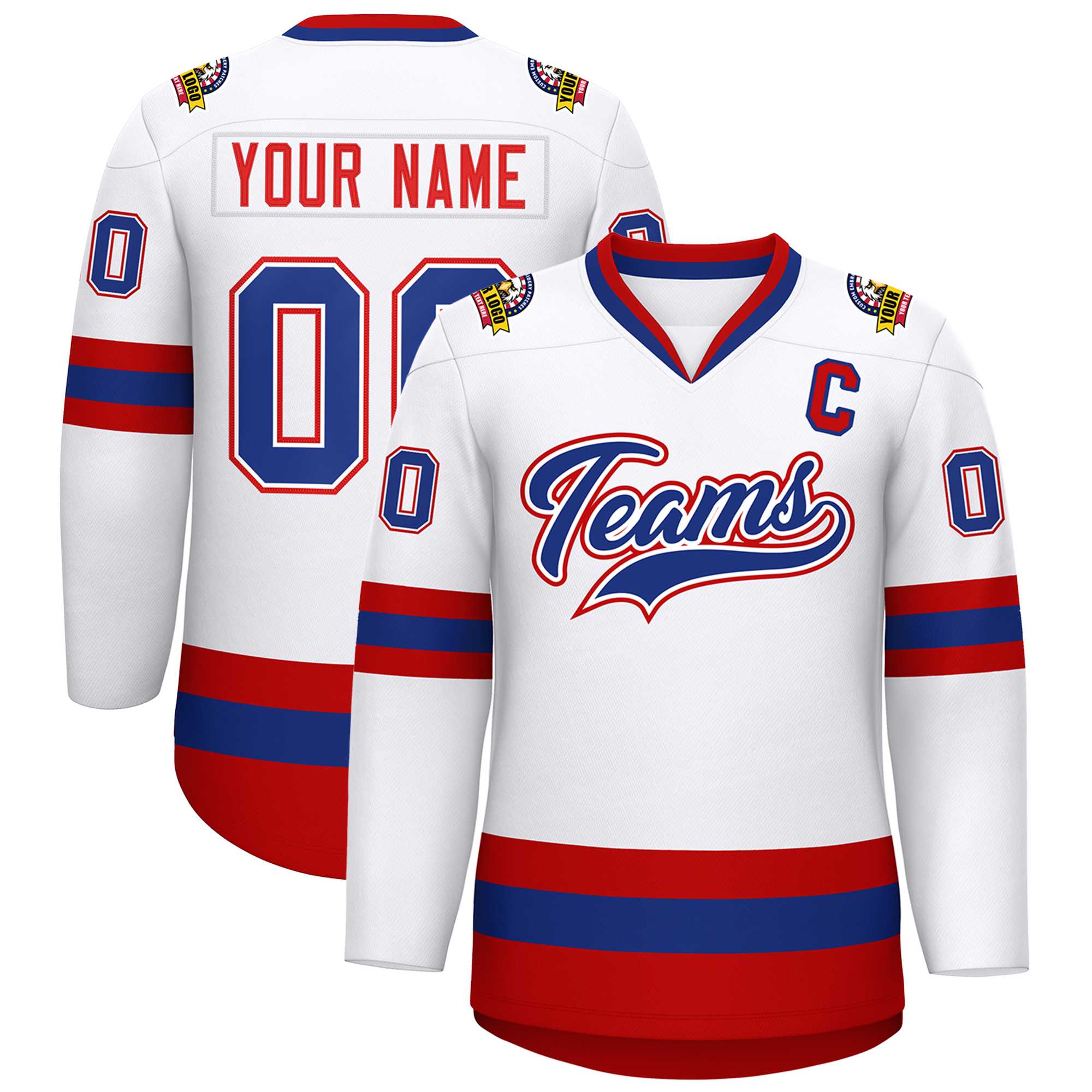 Maillot de hockey de style classique blanc royal blanc-rouge personnalisé