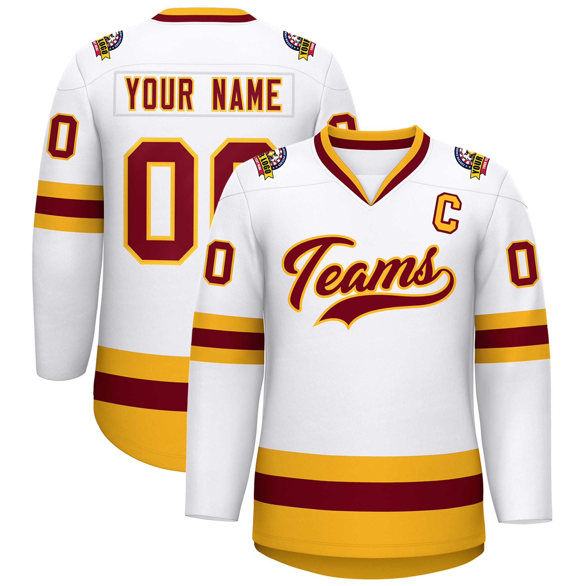 Maillot de hockey de style classique blanc cramoisi-or personnalisé