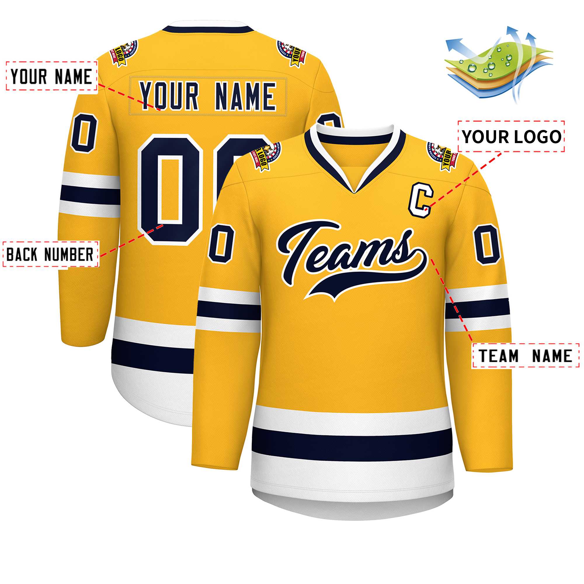 Custom Gold Navy-White Classic Style Hockey Jersey