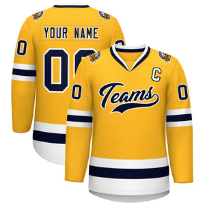 Custom Gold Navy-White Classic Style Hockey Jersey