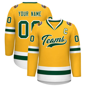 Maillot de hockey de style classique or vert-blanc personnalisé