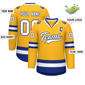 Custom Gold White-Royal Classic Style Hockey Jersey