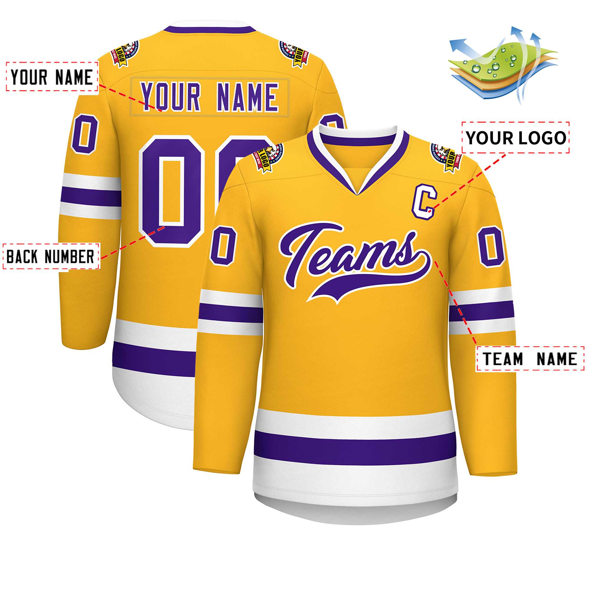 Maillot de hockey de style classique personnalisé or violet-blanc