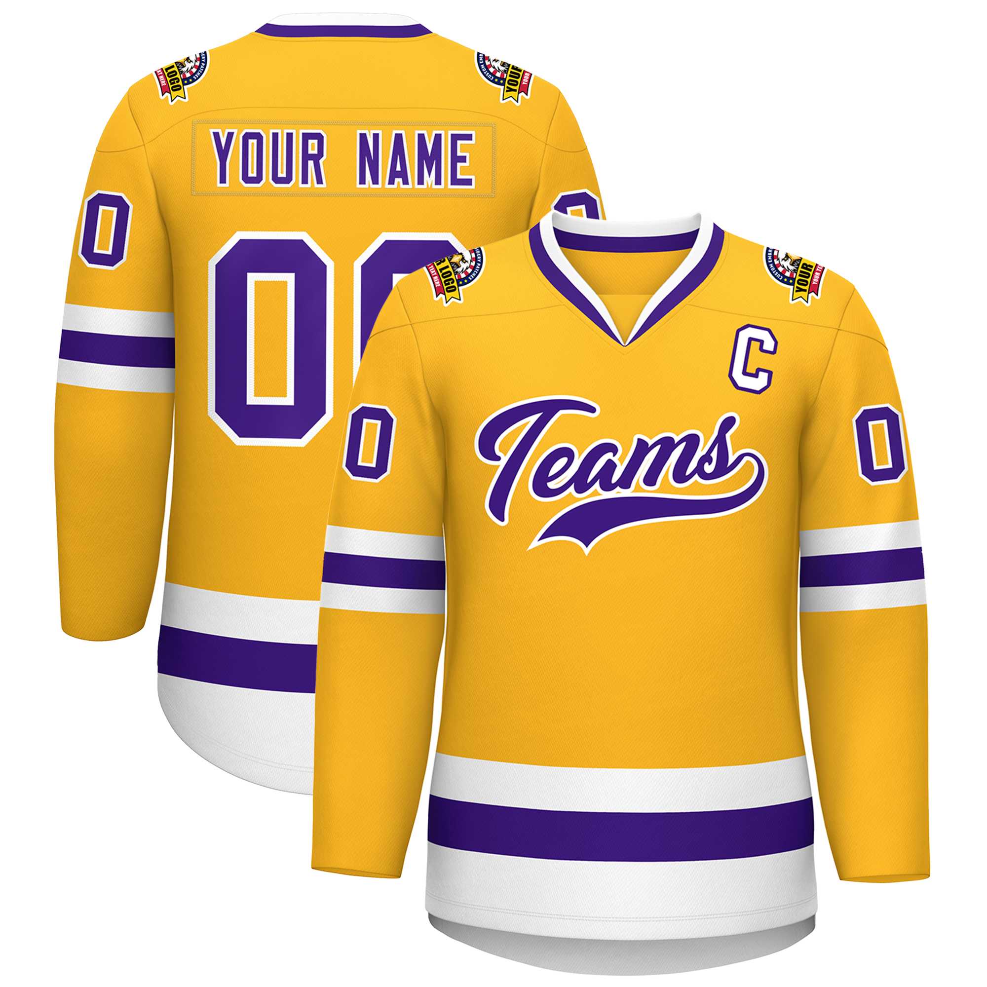 Custom Gold Purple-White Classic Style Hockey Jersey