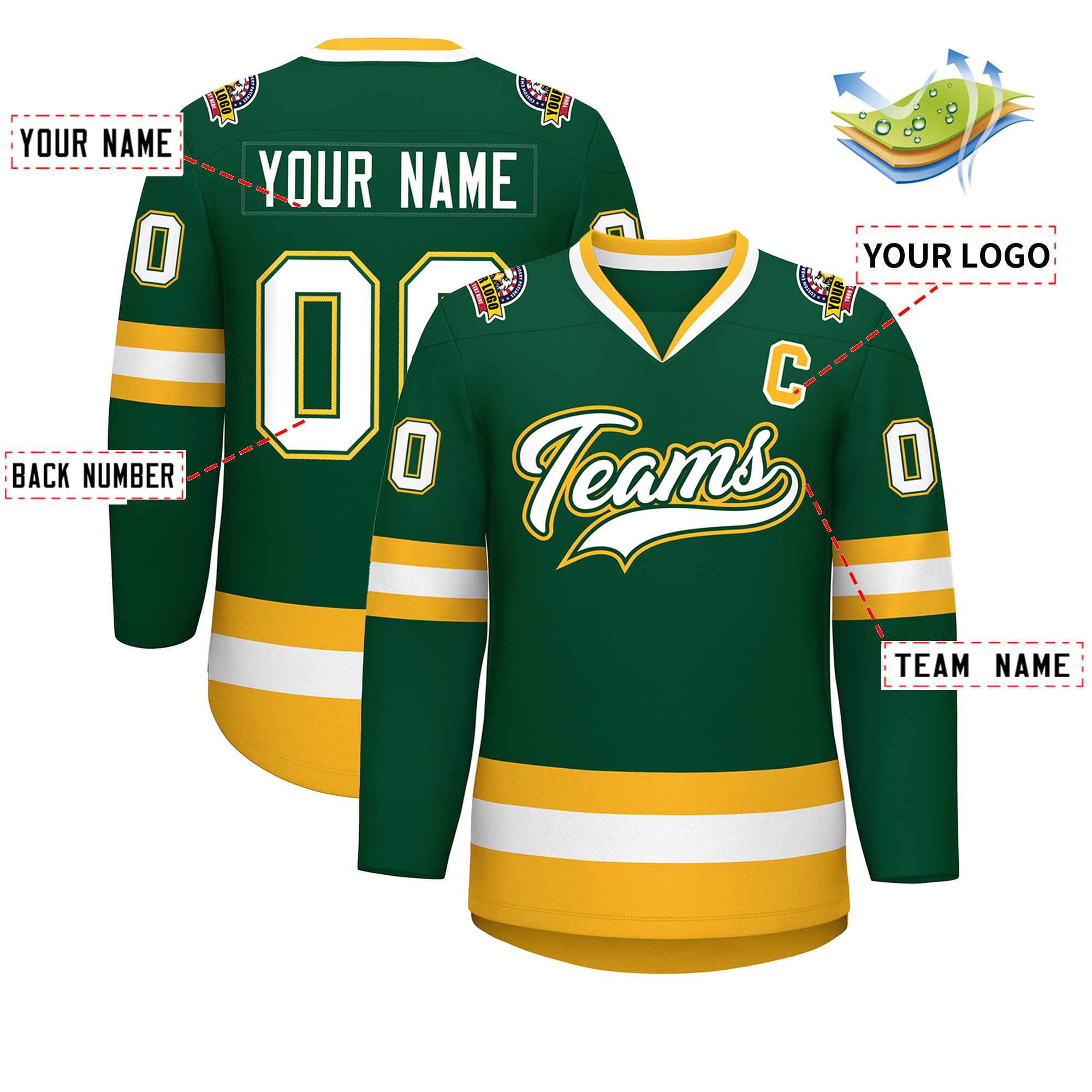 Custom Green White Green-Gold Classic Style Hockey Jersey