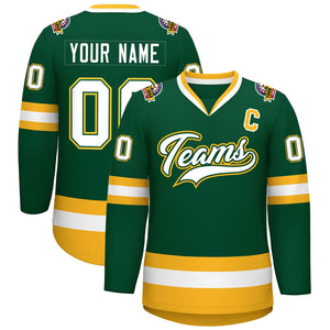 Custom Green White Green-Gold Classic Style Hockey Jersey