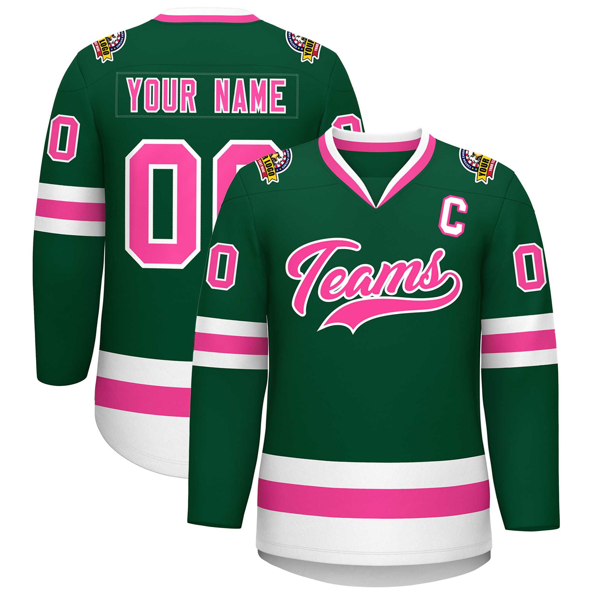 Maillot de hockey de style classique vert rose-blanc personnalisé