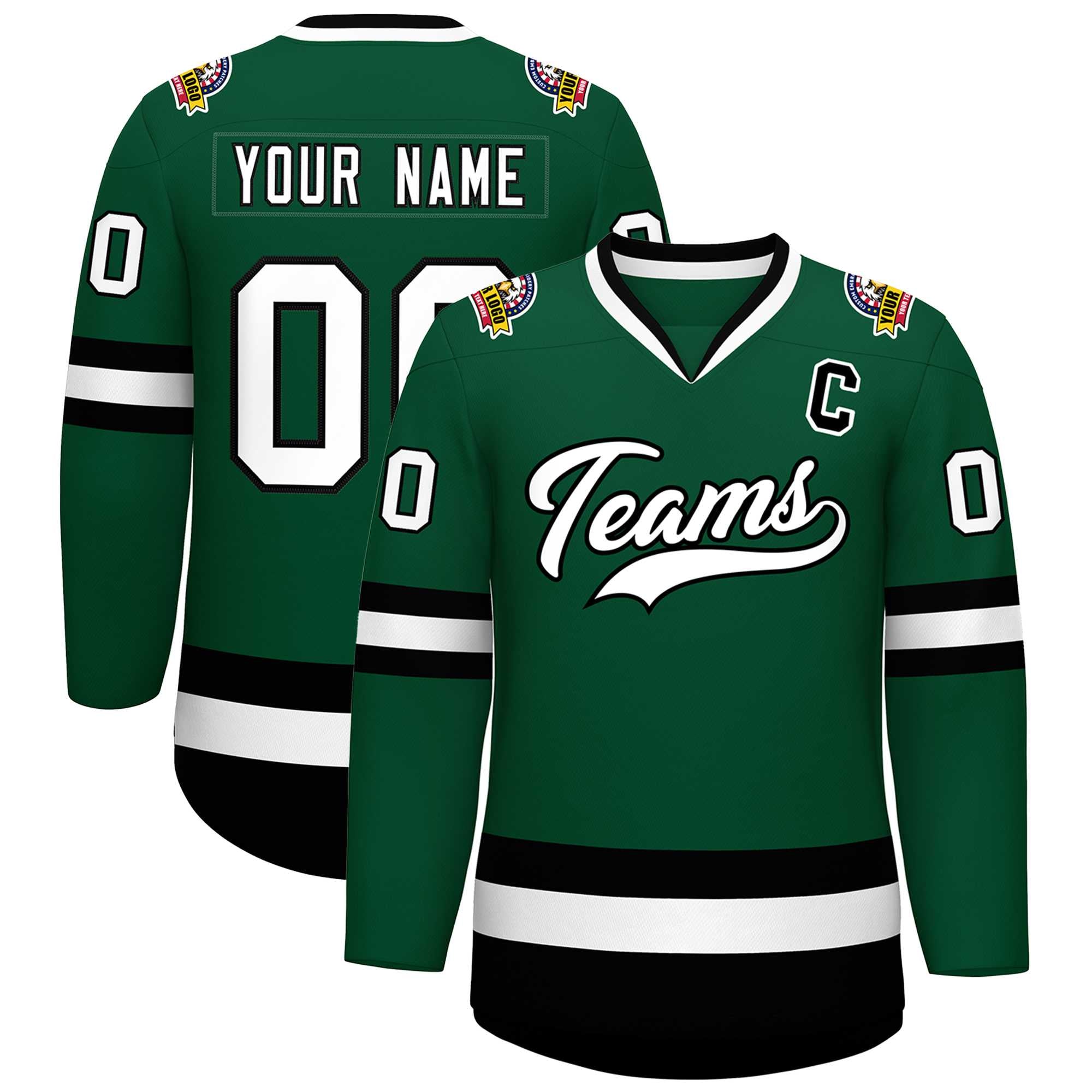 Maillot de hockey de style classique vert blanc-noir personnalisé