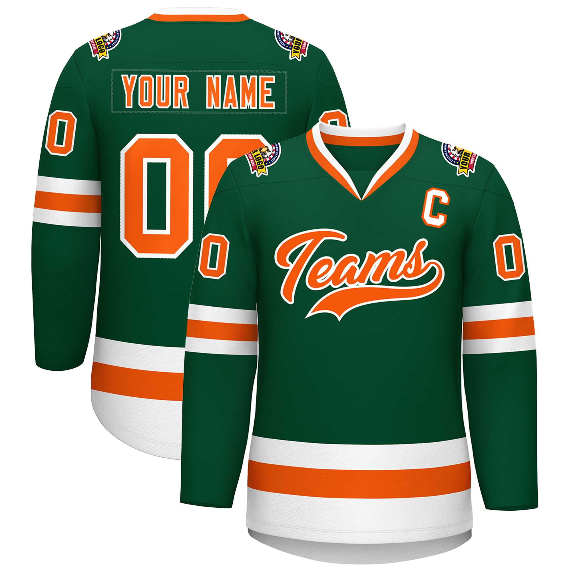 Maillot de hockey de style classique vert orange-blanc personnalisé