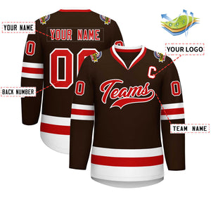 Custom Brown Red-White Classic Style Hockey Jersey