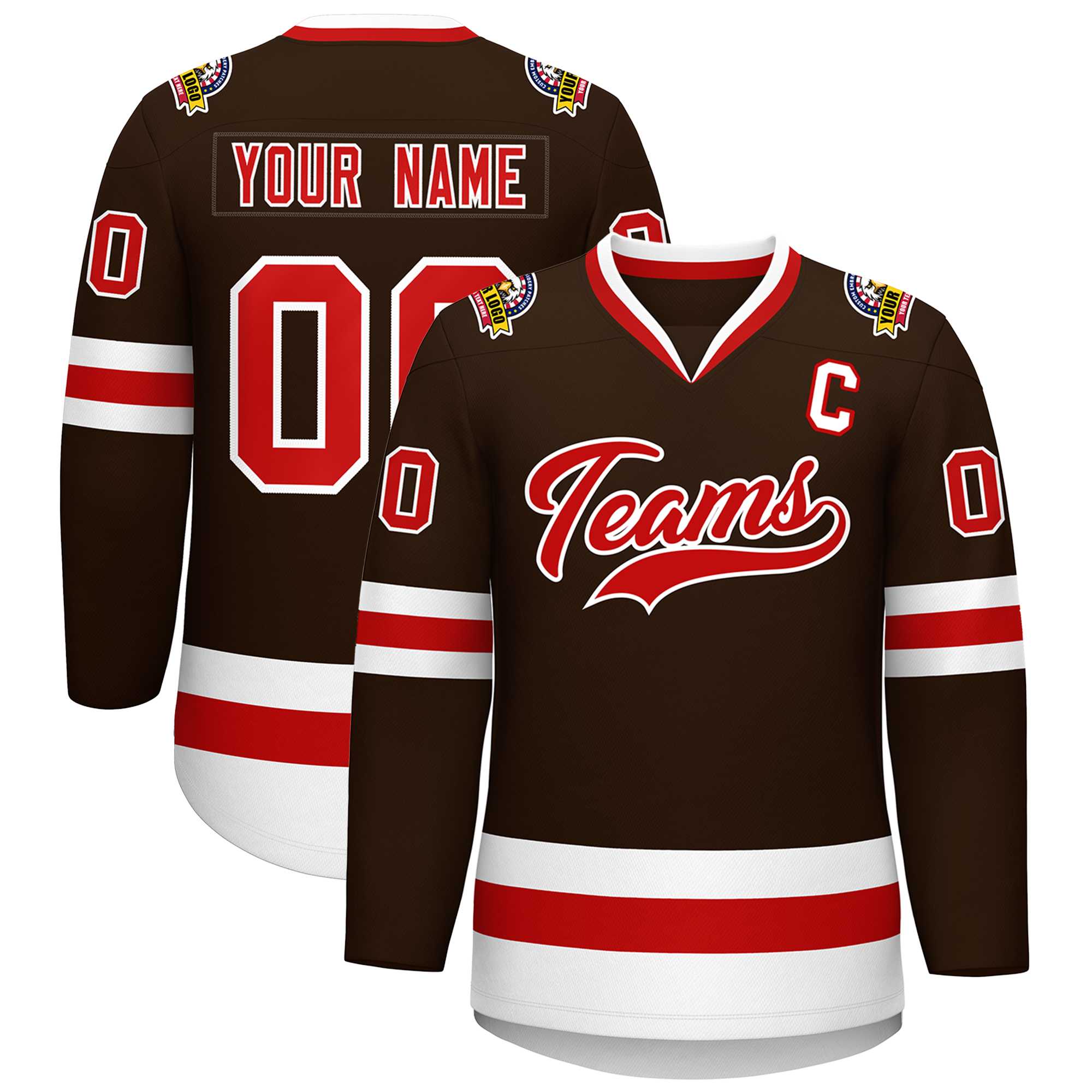 Maillot de hockey de style classique personnalisé marron rouge-blanc