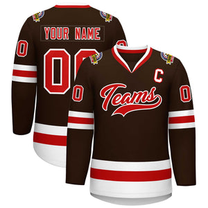 Custom Brown Red-White Classic Style Hockey Jersey