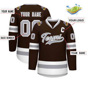 Custom Brown Gray-White Classic Style Hockey Jersey